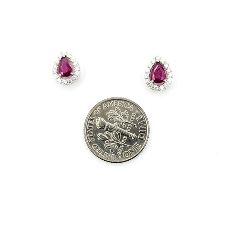 Earrings Stud .32ctw Round Diamonds .68ctw Ruby 10x8mm 14kw 124064153