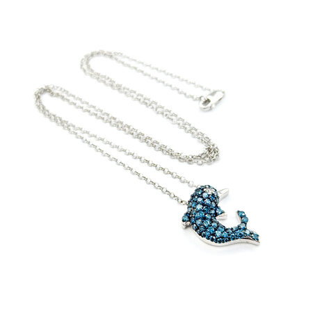 Necklace Dolphin Diamond Fashion .91ctw Round Diamonds 14kw .75x.60" 18" 1.25mm 124062004