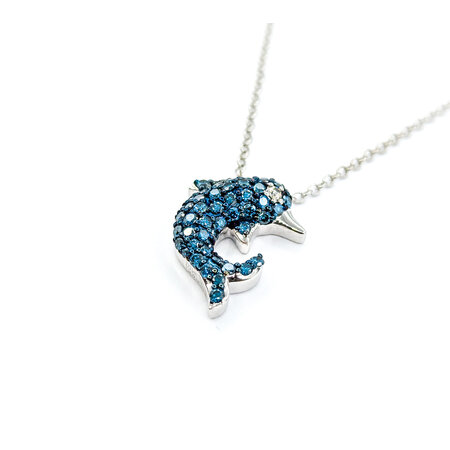 Necklace Dolphin Diamond Fashion .91ctw Round Diamonds 14kw .75x.60" 18" 1.25mm 124062004