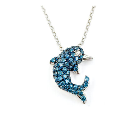 Necklace Dolphin Diamond Fashion .91ctw Round Diamonds 14kw .75x.60" 18" 1.25mm 124062004