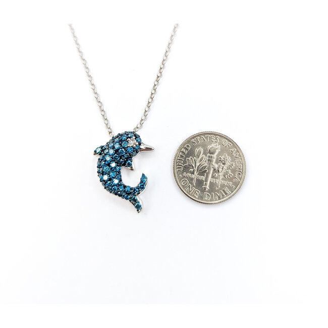 Necklace Dolphin Diamond Fashion .91ctw Round Diamonds 14kw .75x.60" 18" 1.25mm 124062004