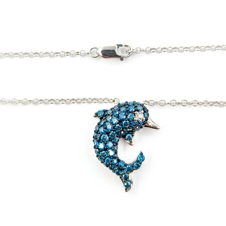 Necklace Dolphin Diamond Fashion .91ctw Round Diamonds 14kw .75x.60" 18" 1.25mm 124062004