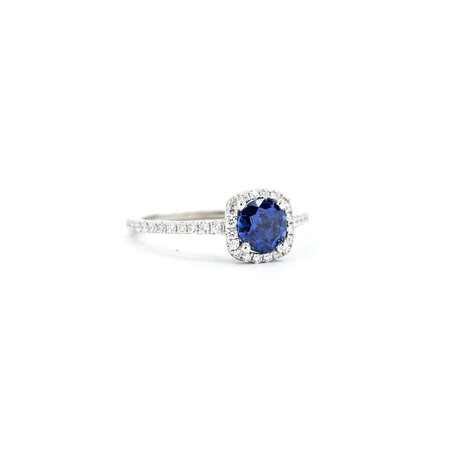 Ring Halo .30ctw Round Diamonds .95ct Sapphire 14kw sz7.5 7.7x7.7mm 124060171