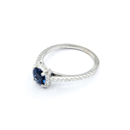 Ring Halo .30ctw Round Diamonds .95ct Sapphire 14kw sz7.5 7.7x7.7mm 124060171