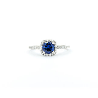 Ring Halo .30ctw Round Diamonds .95ct Sapphire 14kw sz7.5 7.7x7.7mm 124060171