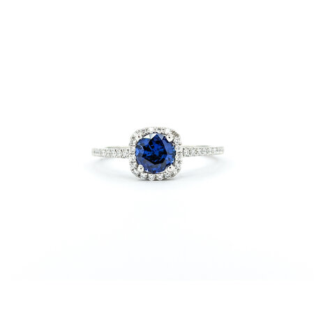 Ring Halo .30ctw Round Diamonds .95ct Sapphire 14kw sz7.5 7.7x7.7mm 124060171