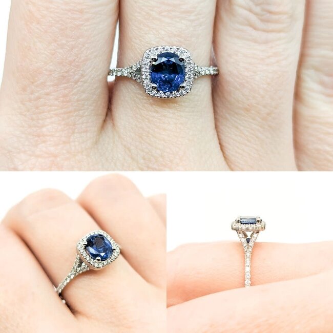 Ring .37ctw Round Diamonds 1.22ct Sapphire 14kw sz7.5 9mm 124060233