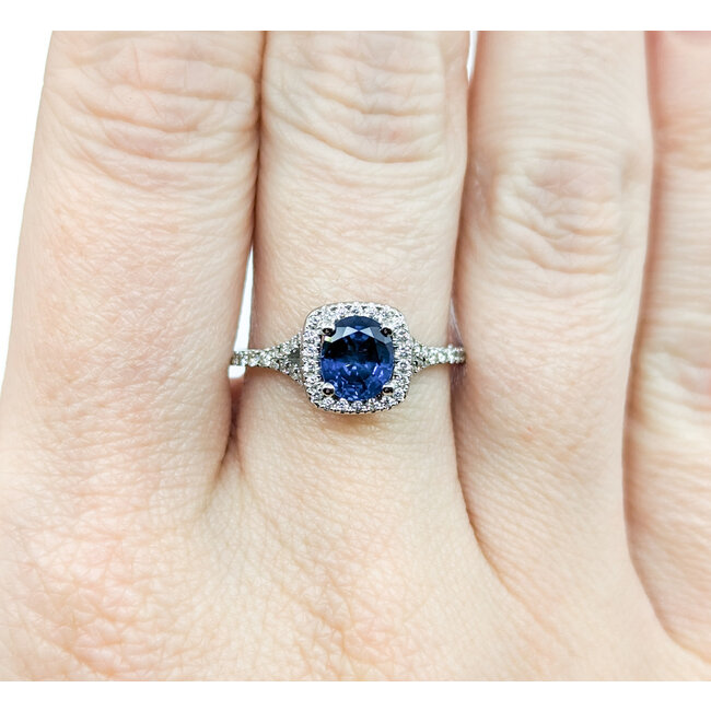 Ring .37ctw Round Diamonds 1.22ct Sapphire 14kw sz7.5 9mm 124060233