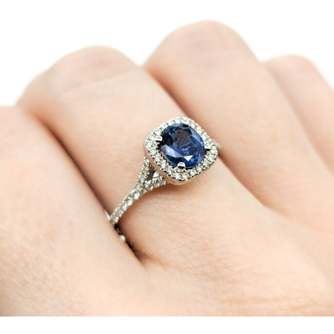 Ring .37ctw Round Diamonds 1.22ct Sapphire 14kw sz7.5 9mm 124060233