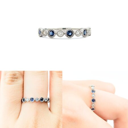 Ring Milgrain .20ctw Round Diamonds .28ctw Blue Sapphires 14kw sz7 124060235