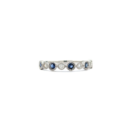 Ring Milgrain .20ctw Round Diamonds .28ctw Blue Sapphires 14kw sz7 124060235