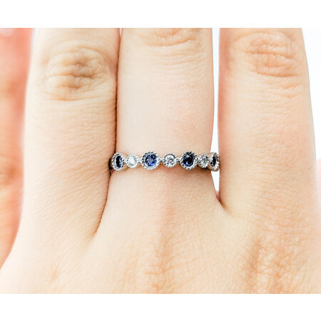 Ring Milgrain .20ctw Round Diamonds .28ctw Blue Sapphires 14kw sz7 124060235