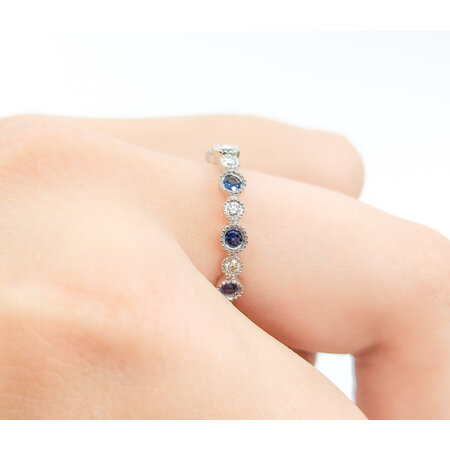 Ring Milgrain .20ctw Round Diamonds .28ctw Blue Sapphires 14kw sz7 124060235