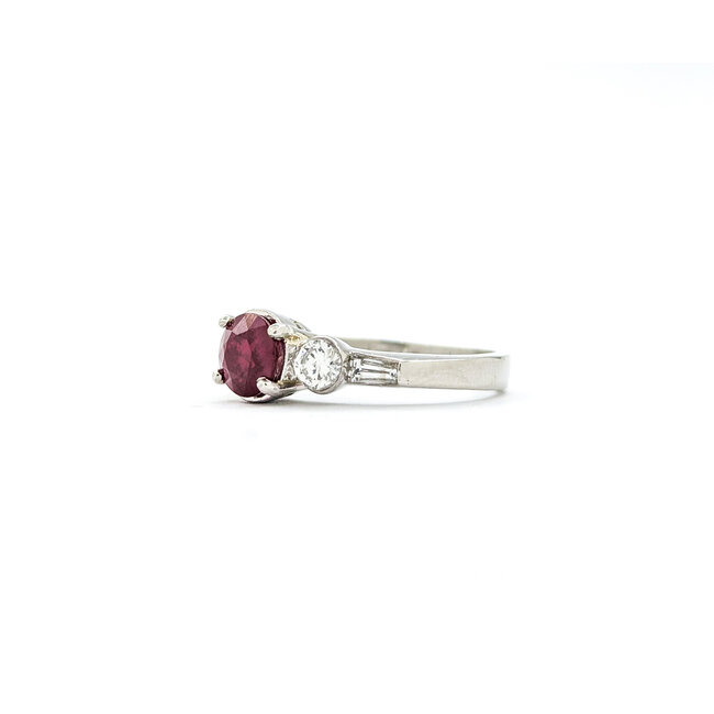 Ring .64ctw Round & Baguette Diamonds 1.27ct Ruby 950pt sz7 2.6mm 124060197