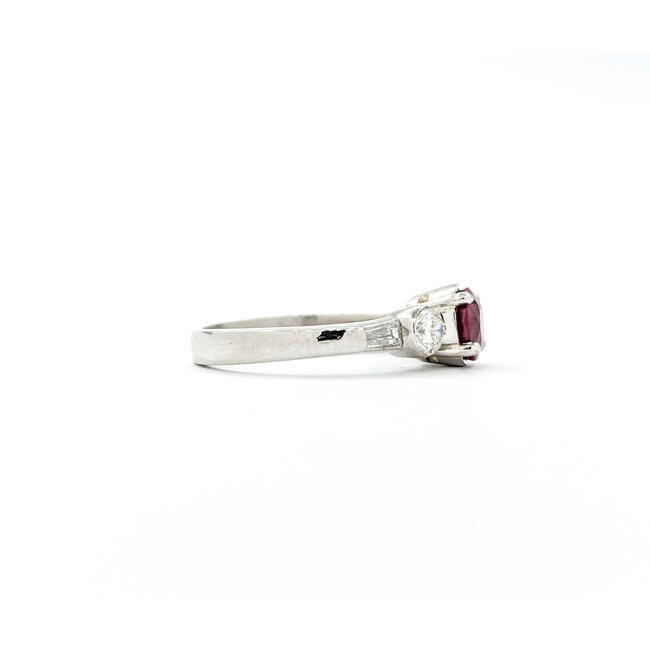 Ring .64ctw Round & Baguette Diamonds 1.27ct Ruby 950pt sz7 2.6mm 124060197