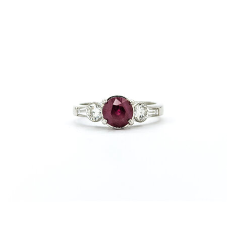 Ring .64ctw Round & Baguette Diamonds 1.27ct Ruby 950pt sz7 2.6mm 124060197