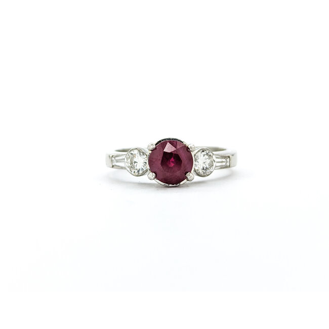 Ring .64ctw Round & Baguette Diamonds 1.27ct Ruby 950pt sz7 2.6mm 124060197
