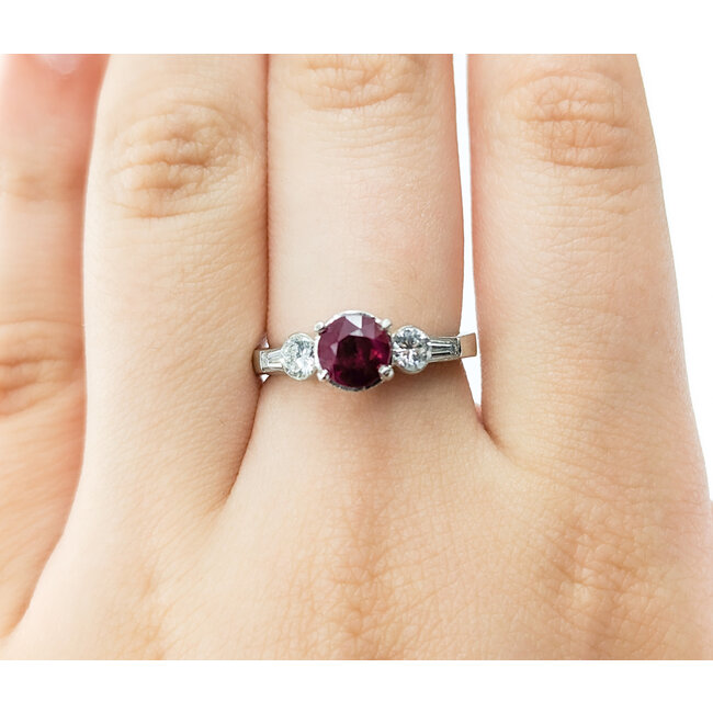 Ring .64ctw Round & Baguette Diamonds 1.27ct Ruby 950pt sz7 2.6mm 124060197