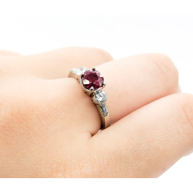 Ring .64ctw Round & Baguette Diamonds 1.27ct Ruby 950pt sz7 2.6mm 124060197