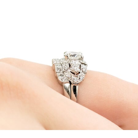 Ring Set Mid Century 1.00ct Transitional Cut Diamond .60ctw Diamonds Platinum sz5 224060752