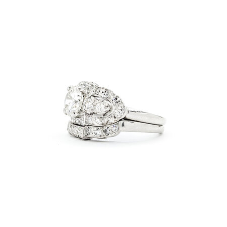 Ring Set Mid Century 1.00ct Transitional Cut Diamond .60ctw Diamonds Platinum sz5 224060752