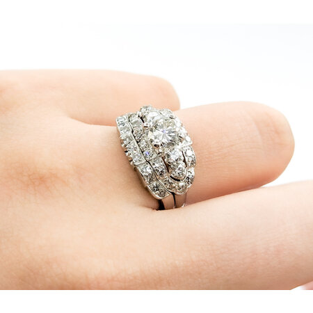 Ring Set Mid Century 1.00ct Transitional Cut Diamond .60ctw Diamonds Platinum sz5 224060752