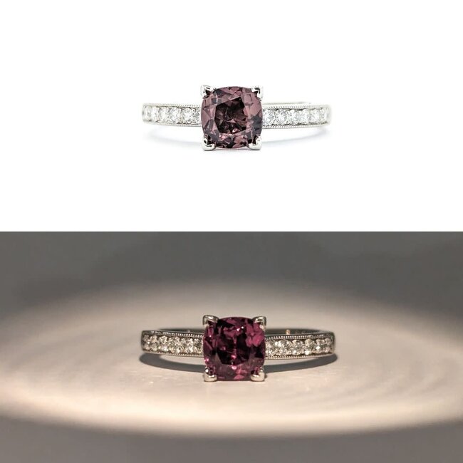 Ring .20ctw Round Diamonds 1.40ctw Color-Change Garnet 14kw sz8 124040185