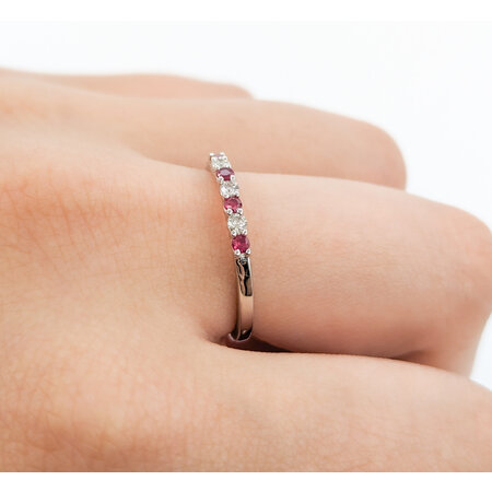 Ring Shared Prong .10ctw Round Diamonds .14ctw Rubies 14kw sz7.5 124060240