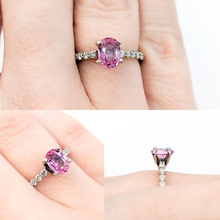 Ring .30ctw Round Diamonds 1.05ct Pink Sapphire 950pt sz5.5 2mm 124060193