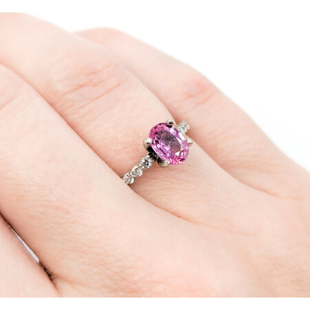 Ring .30ctw Round Diamonds 1.05ct Pink Sapphire 950pt sz5.5 2mm 124060193
