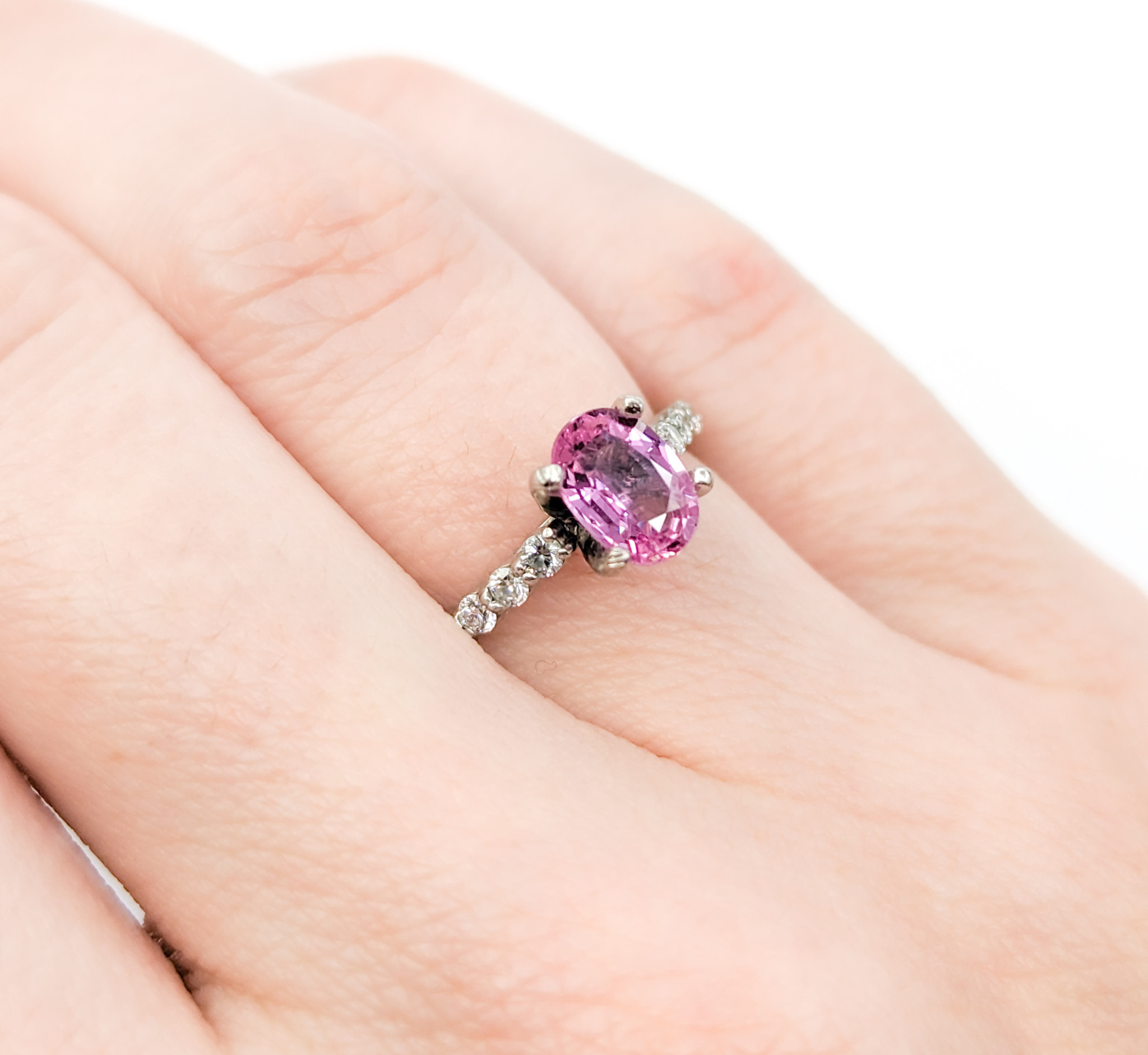Ring .30ctw Round Diamonds 1.05ct Pink Sapphire 950pt sz5.5 Ring .30ctw Round Diamonds 1.05ct Pink Sapphire 950pt sz5.5