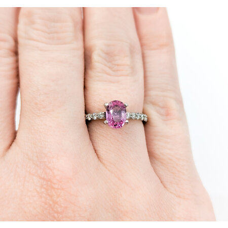 Ring .30ctw Round Diamonds 1.05ct Pink Sapphire 950pt sz5.5 2mm 124060193