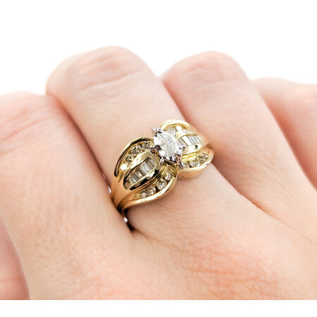 Ring .60ctw Round, Baguette & Marquise Diamonds 14ky sz7 124060009