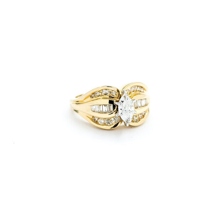 Ring .60ctw Round, Baguette & Marquise Diamonds 14ky sz7 124060009