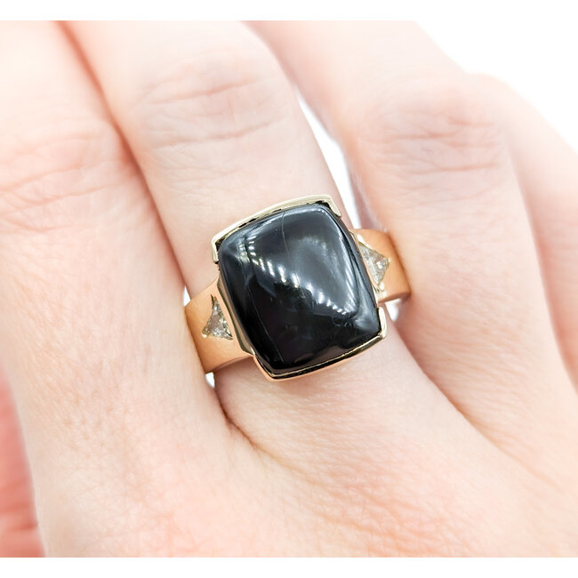 Ring .31ctw Triangle Diamonds 13.63ct Star Diopside 14ky sz10.5 224060215