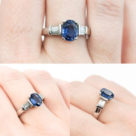 Ring Channel Set .35ctw Baguettes Diamonds 1.68ct Sapphire 950pt sz7 8mm 124060172