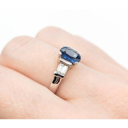 Ring Channel Set .35ctw Baguettes Diamonds 1.68ct Sapphire 950pt sz7 8mm 124060172