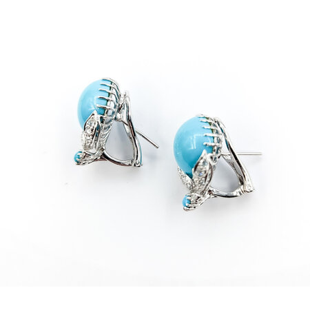 Earrings .33ctw Rose Cut Diamonds Omega Back Clip Convertible 10mm Turquoise 22.5x16mm 18kw 224074151