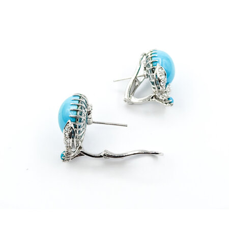 Earrings .33ctw Rose Cut Diamonds Omega Back Clip Convertible 10mm Turquoise 22.5x16mm 18kw 224074151