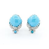  Earrings .33ctw Rose Cut Diamonds Omega Back Clip Convertible 10mm Turquoise 22.5x16mm 18kw 224074151