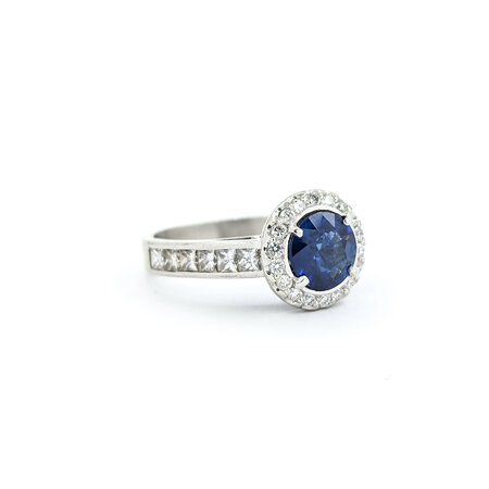 Ring 1.32ctw Princess & Round Diamonds 1.42ct Sapphire Platinum sz7 11mm 124060220