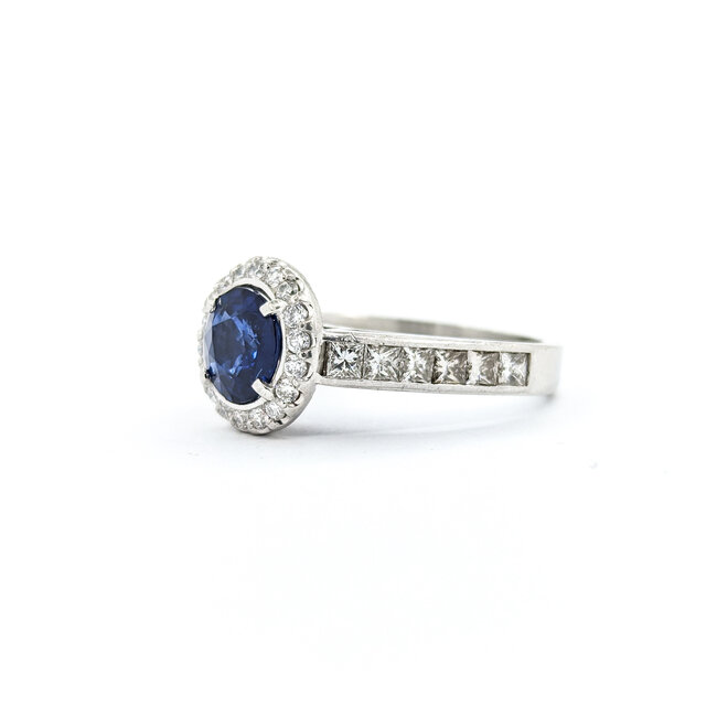 Ring 1.32ctw Princess & Round Diamonds 1.42ct Sapphire Platinum sz7 11mm 124060220