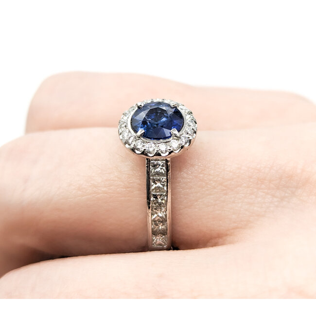 Ring 1.32ctw Princess & Round Diamonds 1.42ct Sapphire Platinum sz7 11mm 124060220