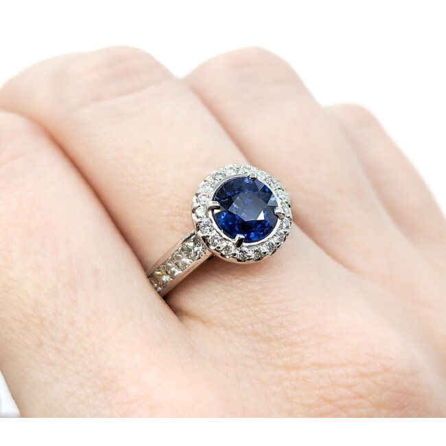 Ring 1.32ctw Princess & Round Diamonds 1.42ct Sapphire Platinum sz7 11mm 124060220