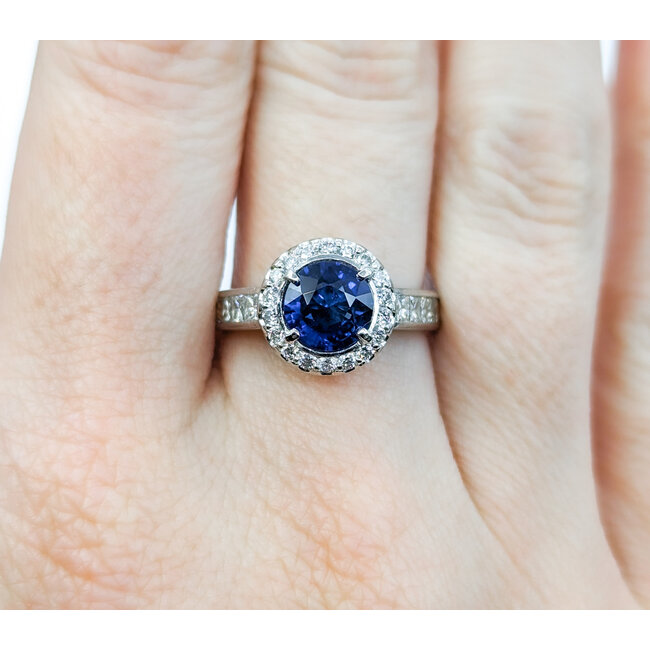 Ring 1.32ctw Princess & Round Diamonds 1.42ct Sapphire Platinum sz7 11mm 124060220