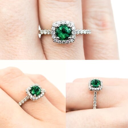 Ring Halo .33ctw Round Diamonds .50ct Emerald 14kw 8x8mm Sz6 124060182