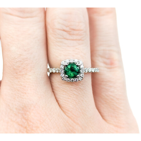 Ring Halo .33ctw Round Diamonds .50ct Emerald 14kw 8x8mm Sz6 124060182