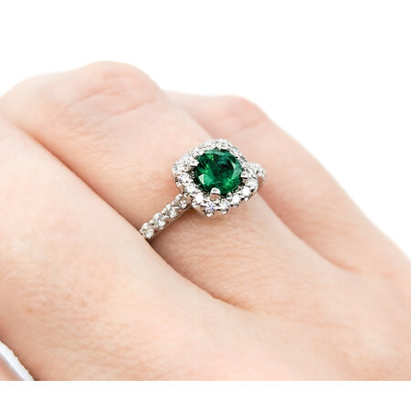 Ring Halo .33ctw Round Diamonds .50ct Emerald 14kw 8x8mm Sz6 124060182