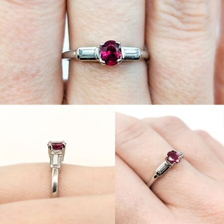 Ring .12ctw Baguettes Diamonds .39ct Ruby 14kw sz7 3mm 124060174