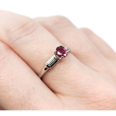 Ring .12ctw Baguettes Diamonds .39ct Ruby 14kw sz7 3mm 124060174